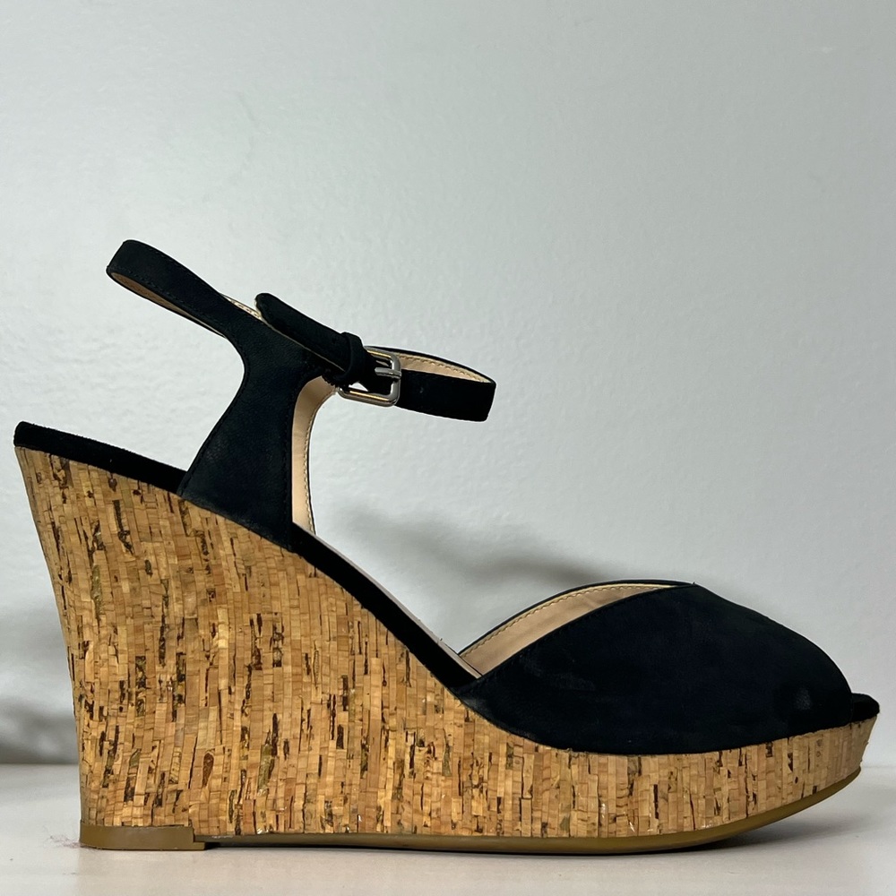Nine West black and cork wedge with strap sandals